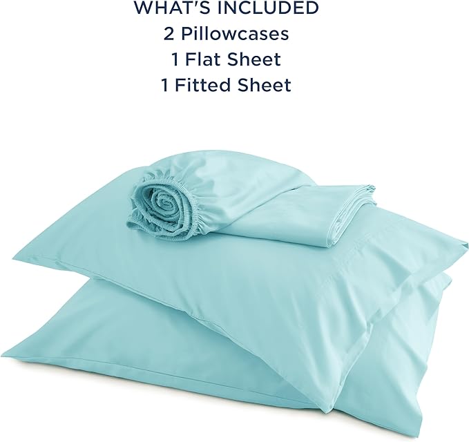 Bedsure Queen Sheets, Rayon Derived from Bamboo, Queen Cooling Sheet Set, Deep Pocket Up to 16", Breathable & Soft Bed Sheets, Hotel Luxury Silky Bedding Sheets & Pillowcases, Blue Tint - LeafyLoom