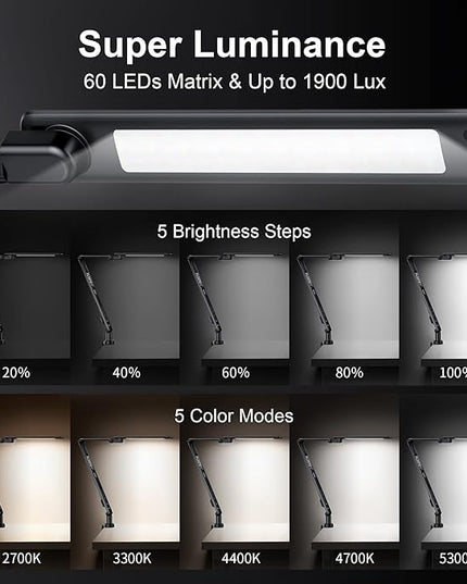 LED Desk Lamp with USB Charging Port, Evo Natural Spectrum,Professional Grade Adjustable Table Light with 6 Axis Swing Arm, Architect Desk Lamp for Painting, Reading, Home Office-Black - LeafyLoom
