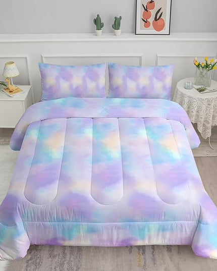 Axolotl Tie Dye Bedding Set Queen,Pink Blue Purple Comforter Set,Boho Psychedelic Bedding Colorful Tie Dye Pastel Comforter Set,Rainbow Bedding Set for Kids Girls Teens Women,1 Quilt 2 Pillowcases - LeafyLoom