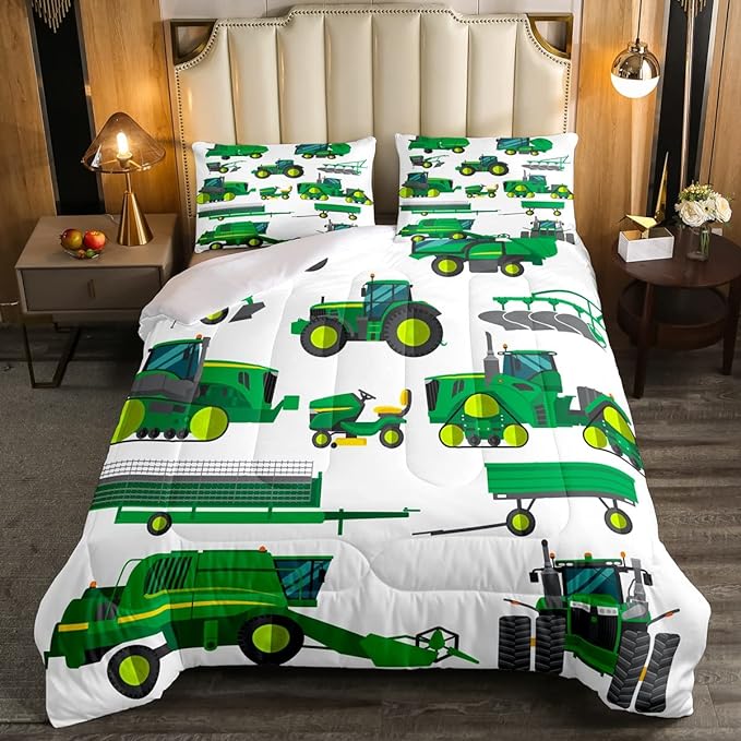 Tractor Bedding Set Twin Size Equipment Trucks Comforter Excavator Comforter Set for Child Kids Boys Teens Construction Site Car Quilt Set for Car Theme Room Bedroom Dorm Decor with 1 pillow case - LeafyLoom