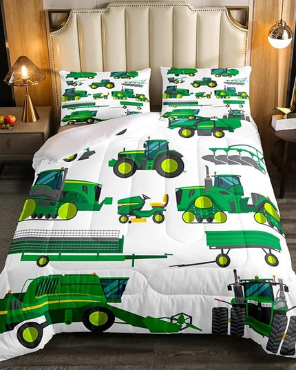 Kids Equipment Trucks Comforter Set Full, Boys Tractor Comforter, Excavators Down Comforter, Farm Heavy Machinery Truck Crane Bedding Set,Construction Site Cars Quilt Set for Child Girls Teens - LeafyLoom