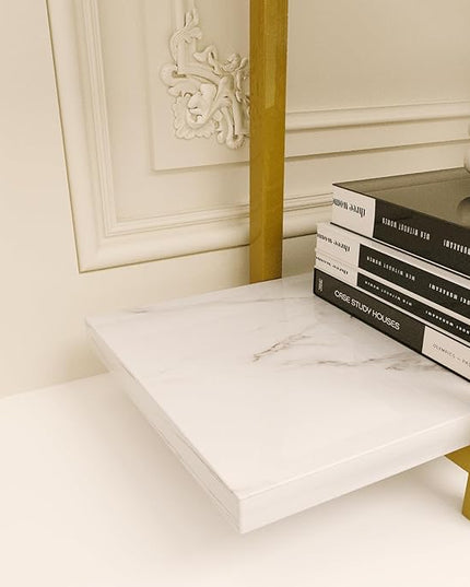 5 Tiers Bookshelf Organizer White Faux Marble Shelf,Modern Open Display Storage Bookcase, and Metal Bookshelf Standing Storage Shelf Tall Shelving Units for Home Office Study - LeafyLoom