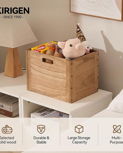 KIRIGEN Stackable Wood Storage Cube/Basket/Bins Organizer for Home Books Clothes Toy Modular Open Cubby Storage System - Office Cubical Bookcase Closet Shelves C26-DBR - LeafyLoom