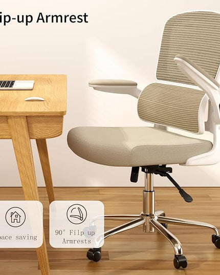 Office Chair, Ergonomic Desk Chair - Thick Cushion Adjustable Height Computer Chair with Lumbar Support and Flip-up Armrests, Home Office Desk Chairs, Swivel Executive Task Chair - LeafyLoom