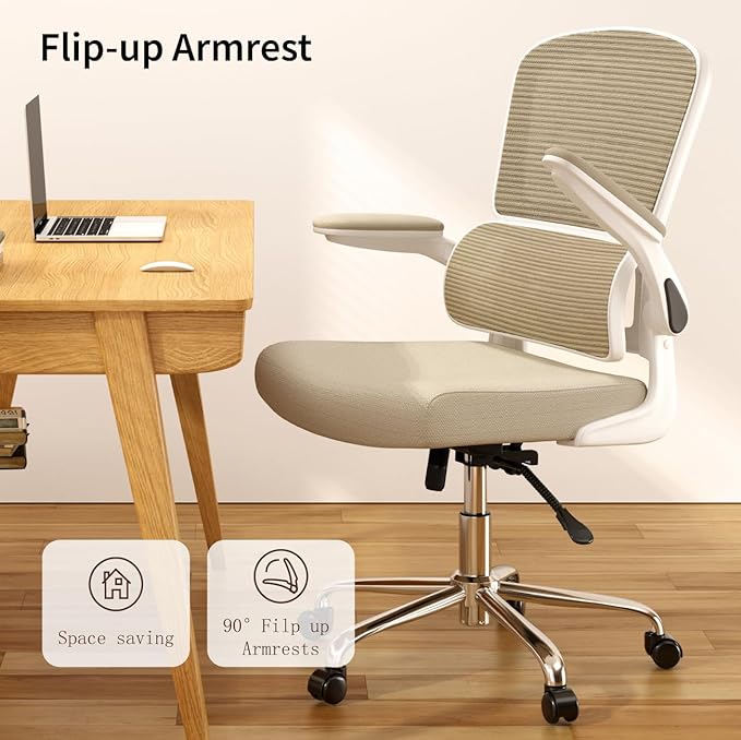 Office Chair, Ergonomic Desk Chair - Thick Cushion Adjustable Height Computer Chair with Lumbar Support and Flip-up Armrests, Home Office Desk Chairs, Swivel Executive Task Chair - LeafyLoom