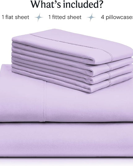 LuxClub 6 PC Full Sheet Set, Breathable Luxury Bed Sheets, Deep Pockets 18" Eco Friendly Wrinkle Free Cooling Bed Sheets Machine Washable Hotel Bedding Silky Soft - Lavender Full - LeafyLoom