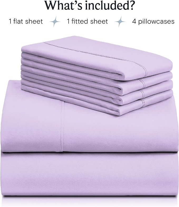 LuxClub 6 PC Full Sheet Set, Breathable Luxury Bed Sheets, Deep Pockets 18" Eco Friendly Wrinkle Free Cooling Bed Sheets Machine Washable Hotel Bedding Silky Soft - Lavender Full - LeafyLoom