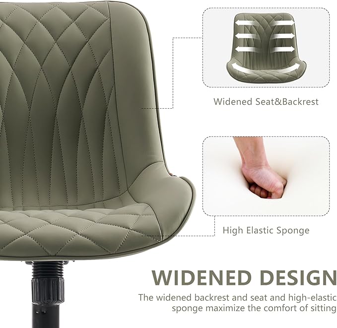 YOUNIKE Olive Armless Office Chair Swivel Desk Chair with Wheels Rolling Task Chair with Back Upholstered Leather Computer Gaming Chair Height Adjustable Modern Ergonomic Wide Seat - LeafyLoom