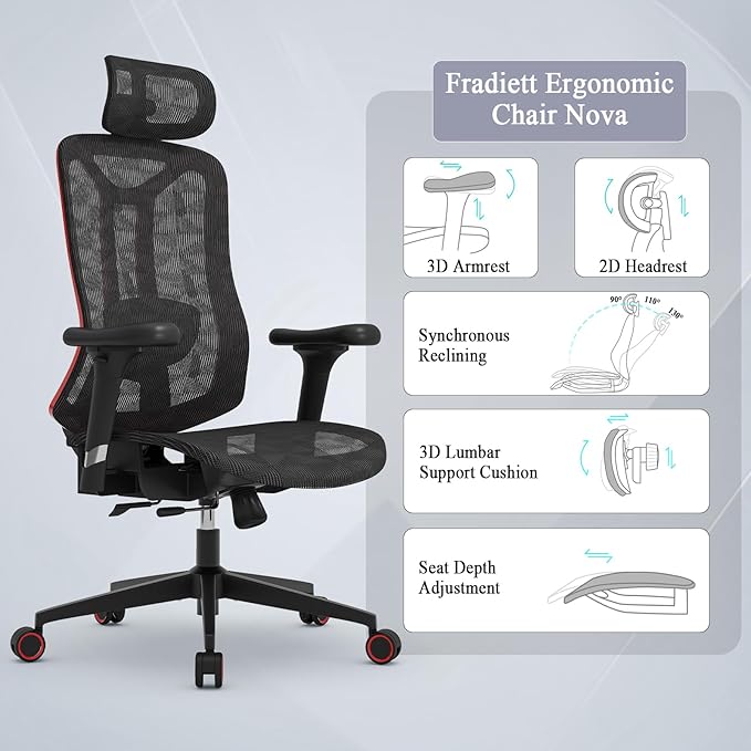 Ergonomic Mesh Office Chair - High Back Desk Chair with 3D Lumbar Support, Seat Depth Adjustable Office Chair with Headrest, 3D Armrest, Ergonomic Gaming Chair for Home Office,Tilt Function - LeafyLoom