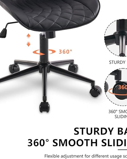 YOUNIKE Desk Chair with Wheels Armless Office Chair Swivel Rolling Task Chair with Back Upholstered Faux Leather Computer Chair Height Adjustable Modern Ergonomic Seat, Loads 300 lbs, Black - LeafyLoom