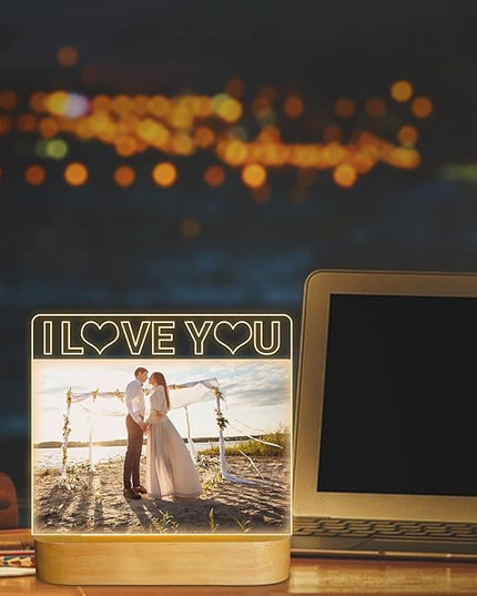 Light up Picture Frame, I Love You 4x6 Inches Acrylic Photo Frame with Night Light Desktop Decor Best Gifts for Lover Couple Wife Girl Friends Valentine's Day Anniversary Birthday Wedding Present - LeafyLoom