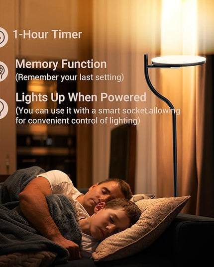 FIMEI LED Modern Floor Lamp, Super Bright Dimmable Tall Standing Lamp with 10'' Lamp Panel, 4 Color Temperature Rotatable Reading Floor Lamps, Remote&Touch Control, for Living Room Bedroom Office - LeafyLoom
