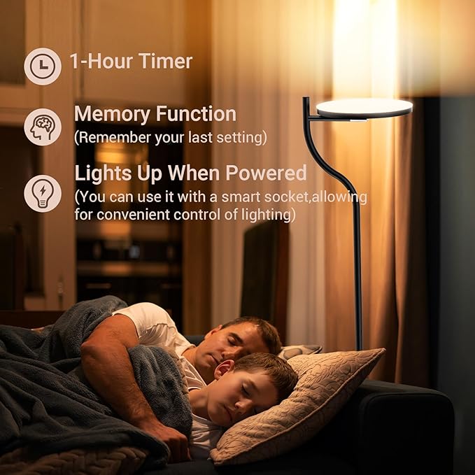 FIMEI LED Modern Floor Lamp, Super Bright Dimmable Tall Standing Lamp with 10'' Lamp Panel, 4 Color Temperature Rotatable Reading Floor Lamps, Remote&Touch Control, for Living Room Bedroom Office - LeafyLoom