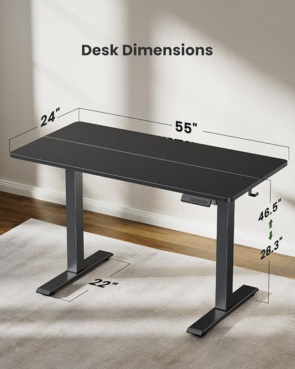 Marsail TZESD11BJZ Electric Standing Desk, 5524 Inch, Black-with light - LeafyLoom