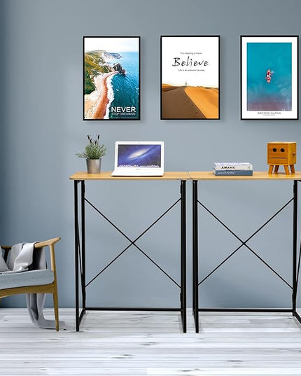 Folding Laptop Computer Desk, Standing Desk, 31in Small Desk for Sitting or Standing, No Need to Assembly, Suitable for Home, Office, Writing (Wood Board Color) - LeafyLoom