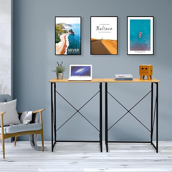 Folding Laptop Computer Desk, Standing Desk, 31in Small Desk for Sitting or Standing, No Need to Assembly, Suitable for Home, Office, Writing (Wood Board Color) - LeafyLoom