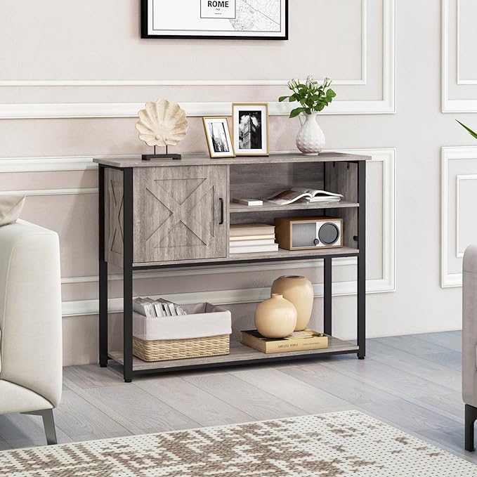 41" Console Table with Storage Cabinet, Sofa Table with Storage Shelves, Coffee Bar Table, Sofa Entryway Tables for Entry Way, Behind Couch Table for Living Room Hallway, Gery - LeafyLoom