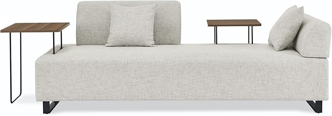 Morden Linen Upholstered 3 Seat Sofa Couch with Two End Tables and 2 Pillows, Free Transformation Removable Back and Armrests for Living Room, 86.25", Beige-395 - LeafyLoom