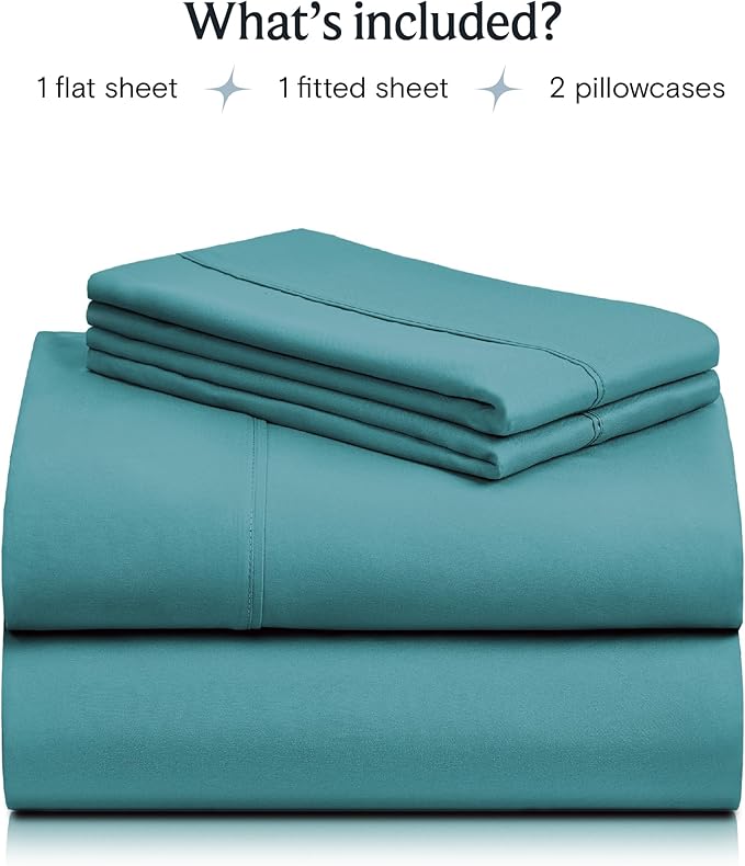 LuxClub Twin XL Sheets - Soft Twin Bed Sheets for Boys and Girls, 4 PC Deep Pockets 18" Eco Friendly Wrinkle Free Kids Fitted Sheets Machine Washable Hotel Bedding Silky Soft - Teal Twin XL - LeafyLoom