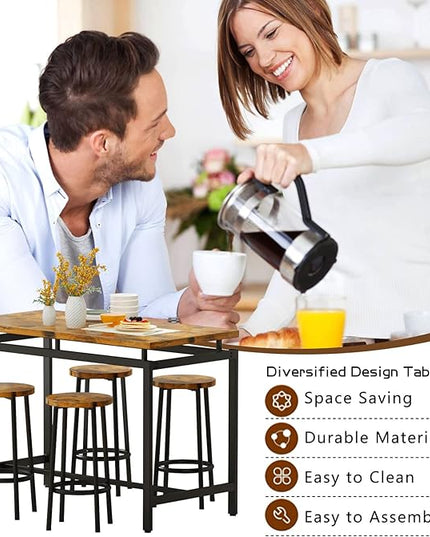DKLGG Dinner Table Set for 4, Modern Kitchen Table and Chairs for 4 Wooden Top and Adjustable Metal Legs, Small Dining Room Table Set 5 Pieces Compact Design for Small Space - LeafyLoom
