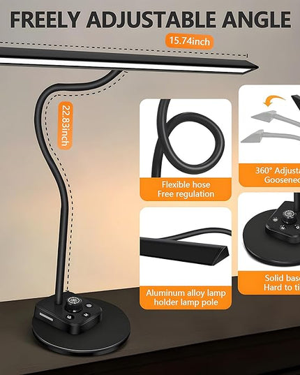 Piano Light for Grand / Upright Piano, Upgraded LED Piano Lamp with 5 Color Modes & USB Charging Port, Dimmable Gooseneck Piano Desk Lamp, Auto-Off Timer, Music Stand Light, Home Office Table Light - LeafyLoom