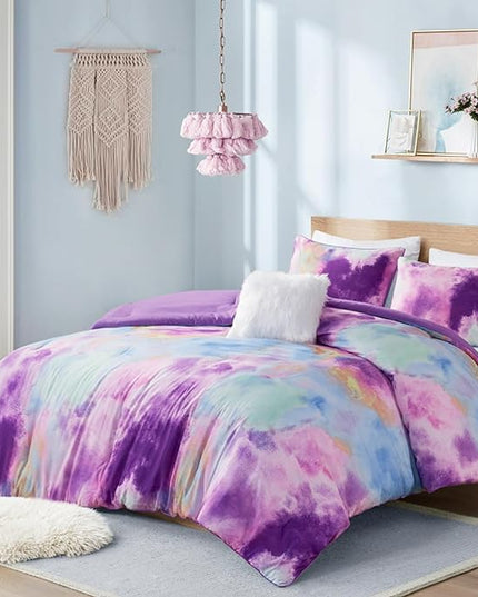 Intelligent Design Twin Comforter Set, Watercolor Twin Bedding Sets, Tie Dye Comforter Set for Teen Girl & Boys, 3 Pieces Cassiopeia Comforter, Sham, Throw Pillow Twin/Twin XL Lavender - LeafyLoom