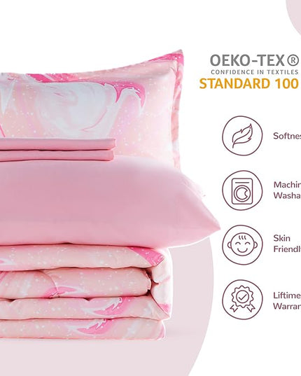 SLEEP ZONE Kids Bedding Comforter Set Full/Queen Size - 7 Pieces Super Cute & Soft Bedding Sets & Collections with Comforter, Sheet, Pillowcase & Sham - Fade Resistant Easy Care (Ice Cream Pink) - LeafyLoom