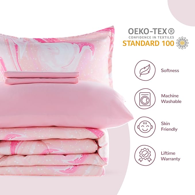 SLEEP ZONE Kids Twin Bedding Comforter Set - 5 Pieces Super Cute & Soft Bedding Sets & Collections with Comforter, Sheet, Pillowcase & Sham - Fade Resistant Easy Care (Ice Cream Pink) - LeafyLoom
