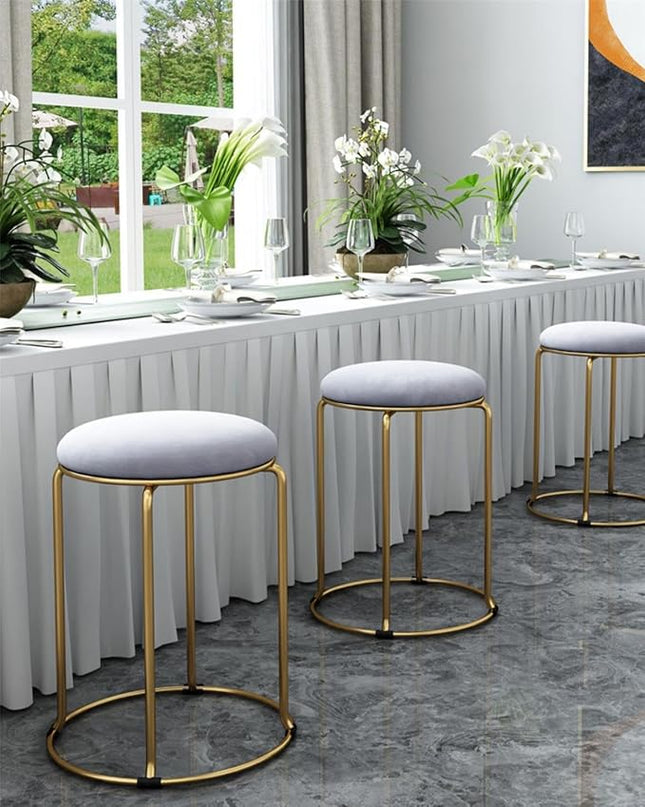 Velvet Bar Stool Backless Bar Stools Counter Stools Vanity Stools salon backless bar stools Round Stool Stackable Round Chairs Dining Chairs Set of 5 Pack,for Dinning,Kitchen,salon,Semina. - LeafyLoom