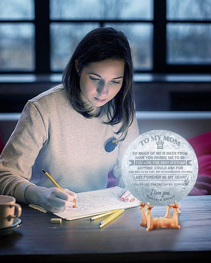 Engraved 3D Moon Lamp Valentine's Day Gift for Mom, to My Mom from Daughter Son, Personalized 5.9 Inch 3D Printing Moon Light Gifts for Mom Birthdays Mother's Day Gifts - LeafyLoom