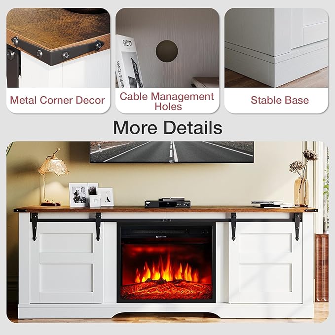 oneinmil Fireplace TV Stand with 18” Electric Fireplace, 58” TV Console Stand for TVs Up to 65", Entertainment Center, Fireplace for The Living Room TV Stand, White - LeafyLoom