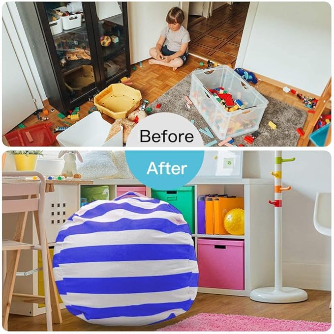 Stuffed Animal Storage Bean Bag Chair Cover for Kids Room, Stuffed Animals Storage Organizer Boys and Girls Plush Toy—Deep Blue - LeafyLoom
