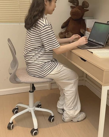 FurnitureR Writing Task Chair for Teens Boys Girls 360 Rolling Wheels Fabric Soft Pad Seat Breathable Backrest, Height Adjustable Liftup 29.5"-34.3", Morandi Grey - LeafyLoom