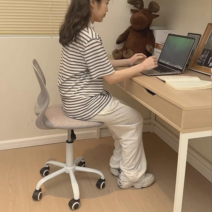 FurnitureR Writing Task Chair for Teens Boys Girls 360 Rolling Wheels Fabric Soft Pad Seat Breathable Backrest, Height Adjustable Liftup 29.5"-34.3", Morandi Grey - LeafyLoom