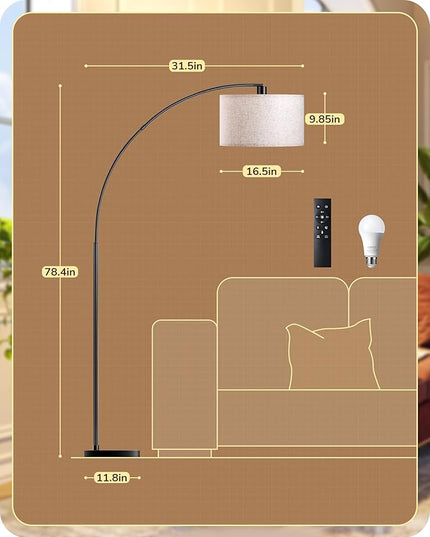 EDISHINE 78.3″ Dimmable Modern Arc Floor Lamp with Remote, Black Floor Lamp with Stepless Dimmable Bulb & 5 Color Temperature, Mid Century Standing Light for Living Room, Bedroom, Office, Black - LeafyLoom