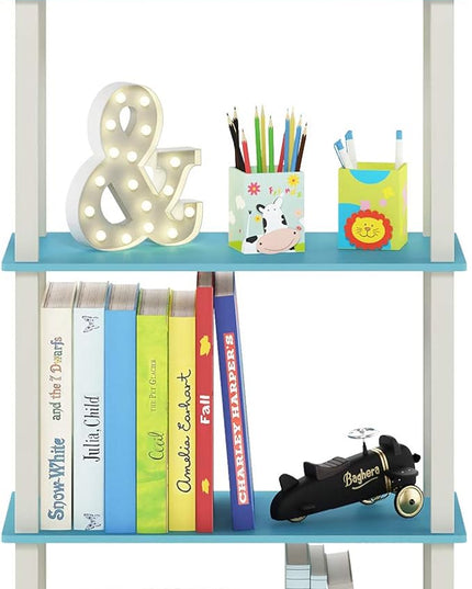 Furinno Turn-N-Tube 5-Tier Multipurpose Shelf / Display Rack / Storage Shelf / Bookshelf, Square Tubes, Light Blue/White - LeafyLoom