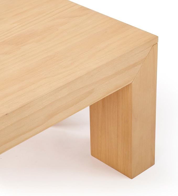 Plank+Beam Modern Rectangular Coffee Table, Solid Wood, 48 Inch, Medium Sized Coffee Table, Center Tables for Small Spaces, Living Space Medium Tea Table, Blonde Wirebrush - LeafyLoom