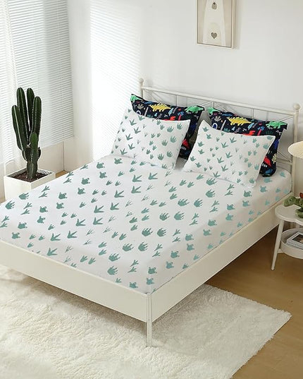 Dinosaur Comforter Set Twin for Kids Boys Teens 7 Piece Bed in a Bag Cartoon Colorful Dino 3D Print Bedding Set with Sheet - LeafyLoom