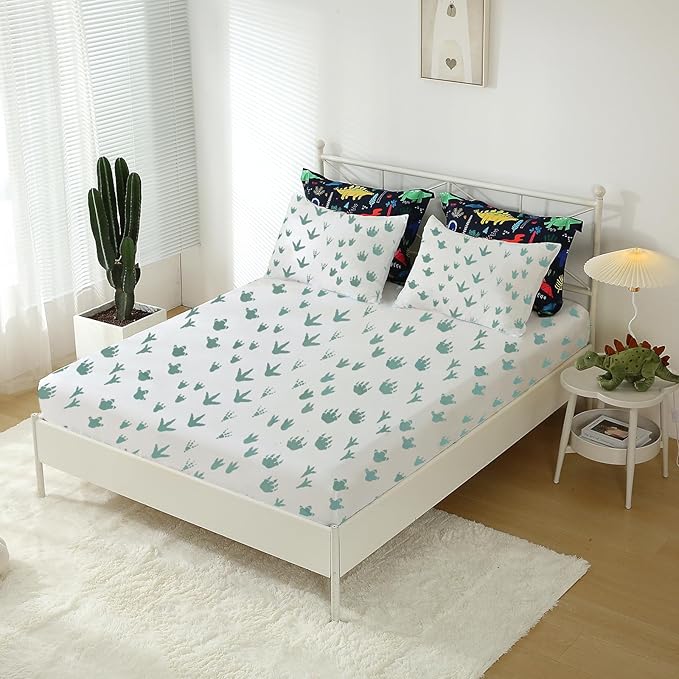 Dinosaur Comforter Set Twin for Kids Boys Teens 7 Piece Bed in a Bag Cartoon Colorful Dino 3D Print Bedding Set with Sheet - LeafyLoom