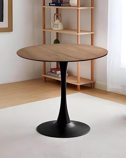 NicBex 31.5Inch Round Dining Table,Minimalist Kitchen Table with MDF Walnut Tabletop and Pedestal Base for 2 to 4,Leisure Coffee Table for Kitchen,Small Space and Living Room,Space-Saving,Walnut+Black - LeafyLoom