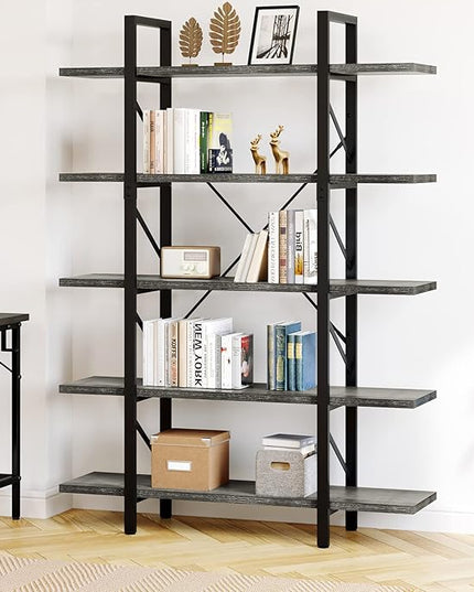 YITAHOME 5 Tier Bookshelf, 70.9" Tall Industrial Bookcase, Wide Open Display Storage Book Shelf for Living Room/Bedroom/Home/Office, Charcoal Gray - LeafyLoom