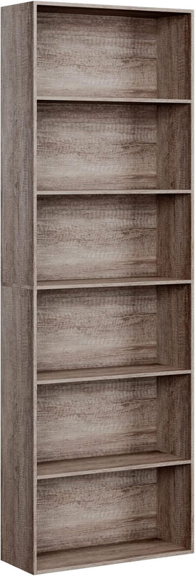 FOTOSOK 6-Tier Open Bookcase and Bookshelf, Freestanding Display Storage Shelves Tall Bookcase for Bedroom, Living Room and Office, Oak - LeafyLoom
