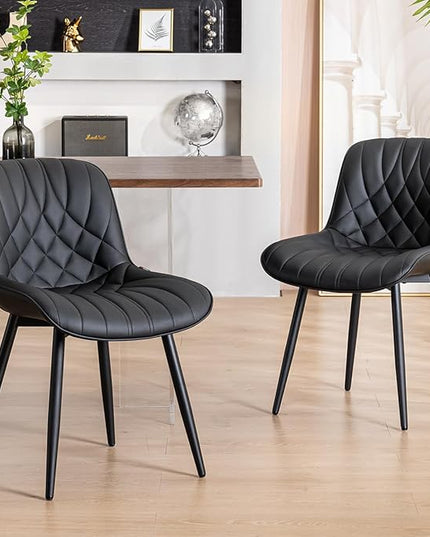 YOUNUOKE Black Dining Chairs Set of 2 Modern Upholstered Kitchen Chair Comfortable PU Leather Dinner Chairs for Kitchen Dinning Room - LeafyLoom