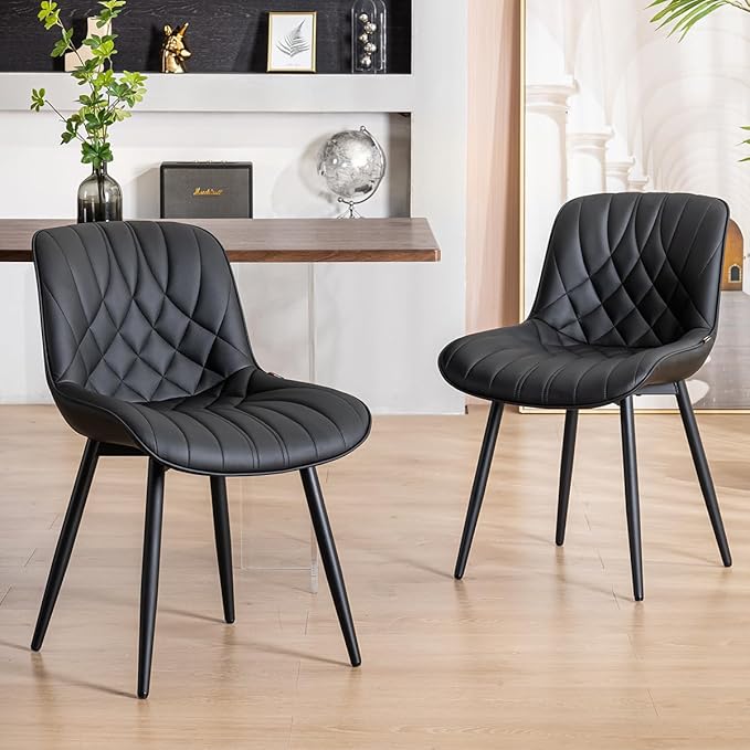 YOUNUOKE Black Dining Chairs Set of 2 Modern Upholstered Kitchen Chair Comfortable PU Leather Dinner Chairs for Kitchen Dinning Room - LeafyLoom