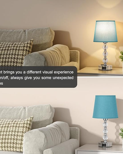 Acaxin Bedside Lamps for Bedrooms Set of 2 Nightstand- Crystal Table Lamp with USB C+A Ports & AC Outlet for Charging, 3 Way Dimmable Touch Silver Small Bed Side Table Lamp for Living Room - LeafyLoom