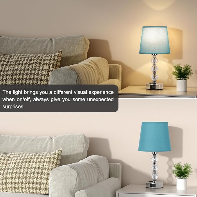 Acaxin Bedside Lamps for Bedrooms Set of 2 Nightstand- Crystal Table Lamp with USB C+A Ports & AC Outlet for Charging, 3 Way Dimmable Touch Silver Small Bed Side Table Lamp for Living Room - LeafyLoom