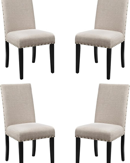New Classic Furniture Crispin Dining Chair (Set of Four), 100% Polyester Natural Beige Fabric with Espresso Legs - LeafyLoom
