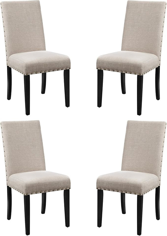 New Classic Furniture Crispin Dining Chair (Set of Four), 100% Polyester Natural Beige Fabric with Espresso Legs - LeafyLoom