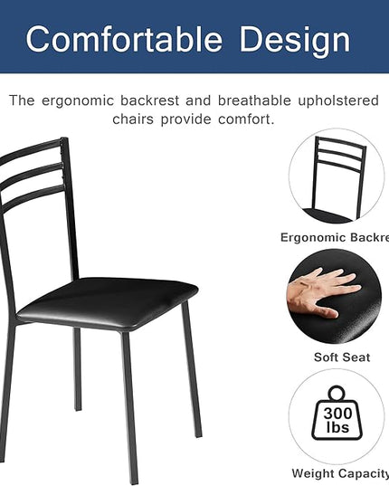 VECELO 3 Piece Kitchen Dining Room Set, Wood Round Table for Breakfast Nook Small Space, Dinette with 2 Cushioned Chairs, Matte Black - LeafyLoom