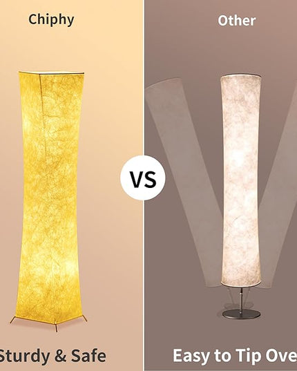 chiphy Floor Lamp, Dimmable 52" (M) Tall Standing Lamp, 3 Levels Adjustable Brightness 12Wx2 LED Bulbs, Column Floor Light w/White Fabric Shade, Home Decor for Living Room, Bedroom - LeafyLoom